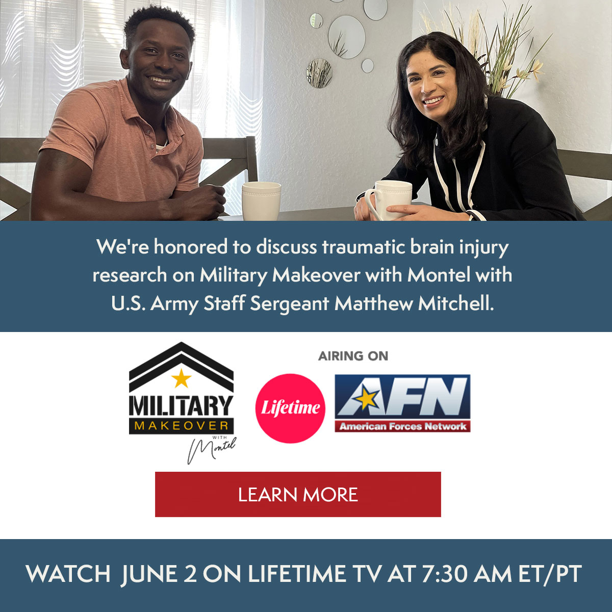 We're honored to discuss TBI research on Military Makeover with Montel